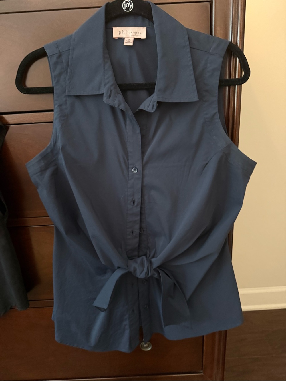 Philosophy Navy Sleeveless Tie-Front Button-Down Top